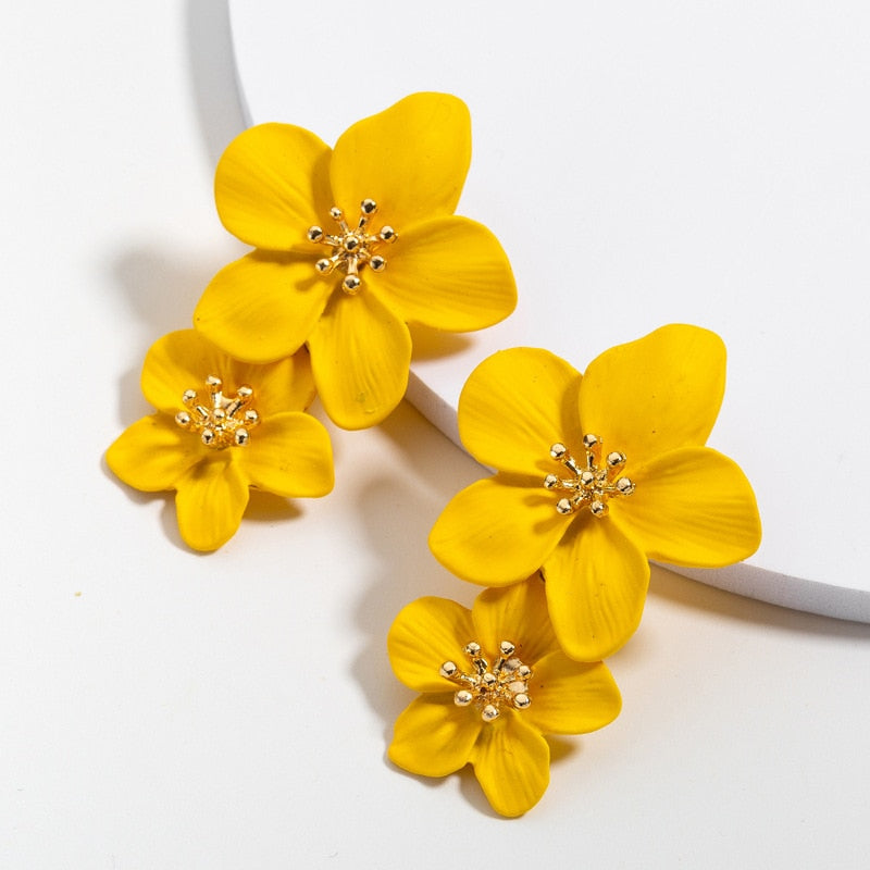Big Double Flower Drop Earrings - Orchid Unique