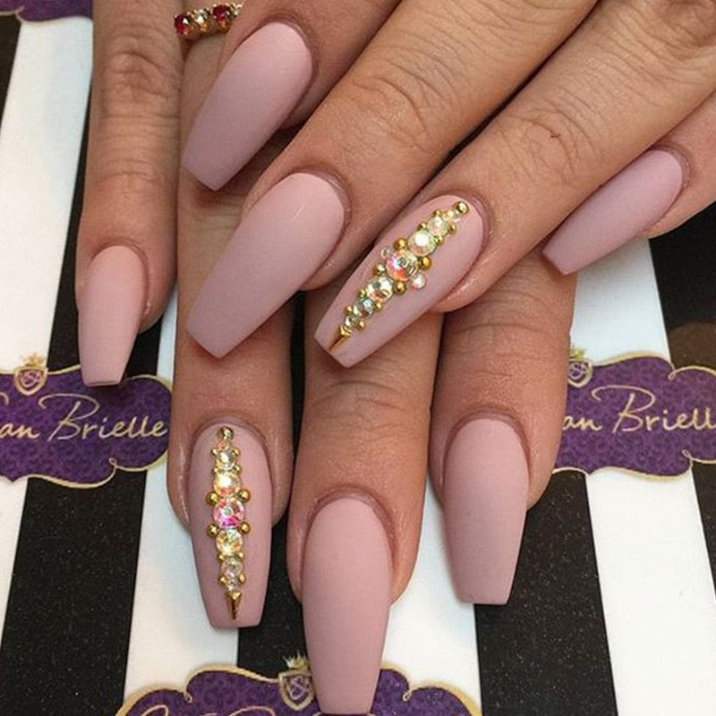 Rhinestone Design Artificial Nails - Orchid Unique