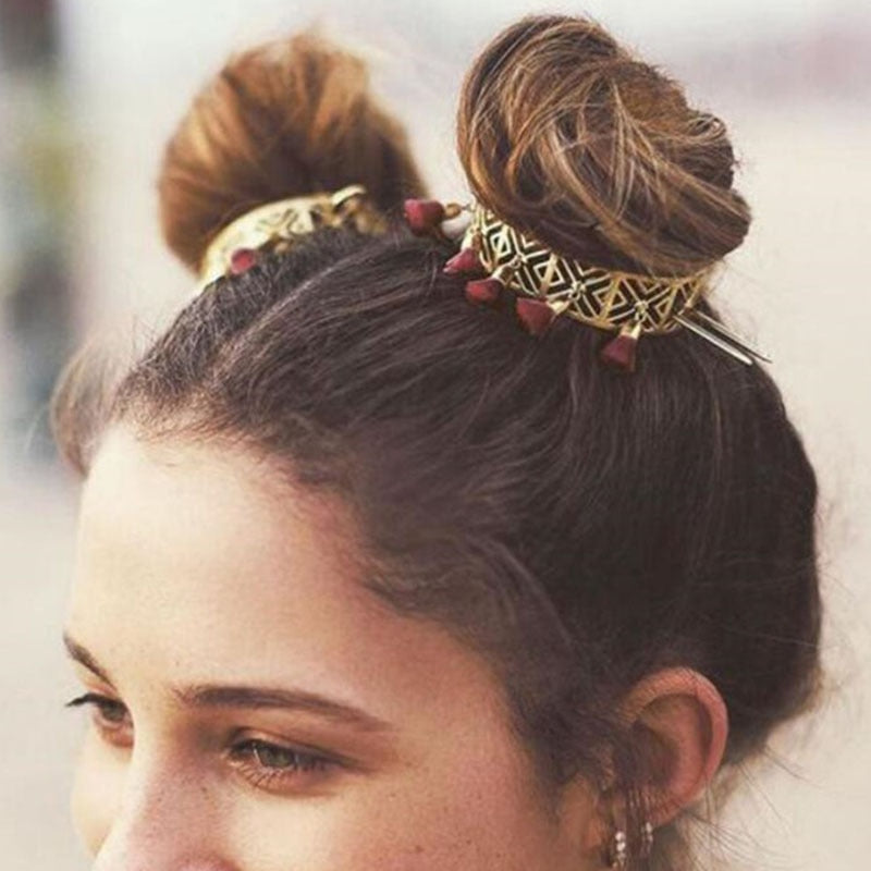 Vintage Hollow Out Red Tassel Hair Sticks for Women Fashion Jewelry Female Bridal Hair Accessories Boho Bun Golden Hair Pin - Orchid Unique