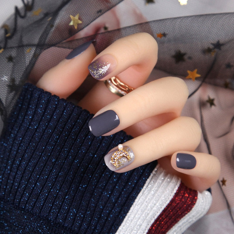 Rhinestone Design Artificial Nails - Orchid Unique