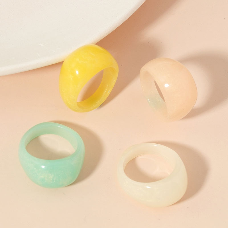 4Pcs/Set Colorful Sweet Acrylic Rings - Orchid Unique
