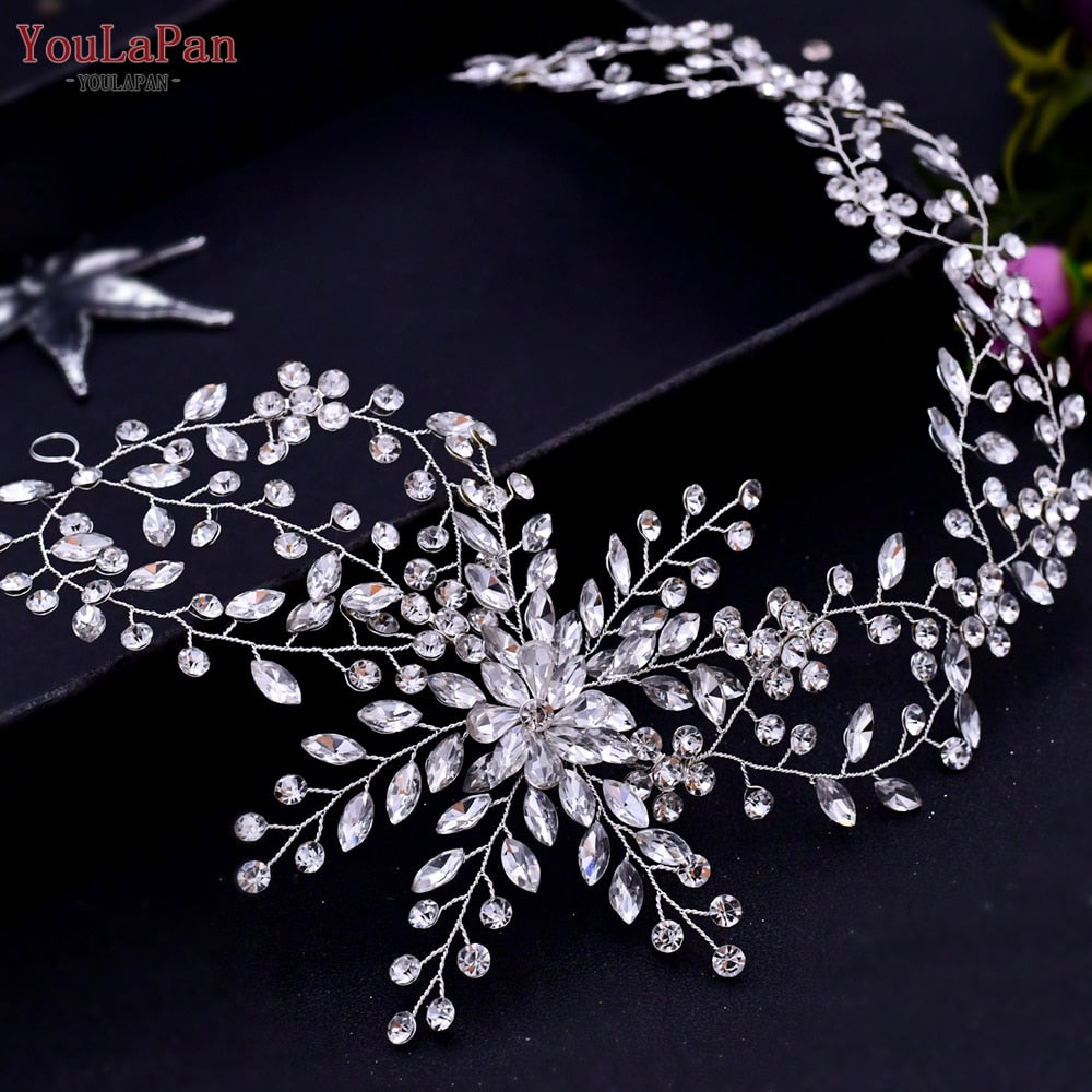 YouLaPan HP295 Flower Headwear Wedding Headband for Bride Crystal Pearls Women Tiara Bridal Headpieces Hair Jewelry Accessories - Orchid Unique