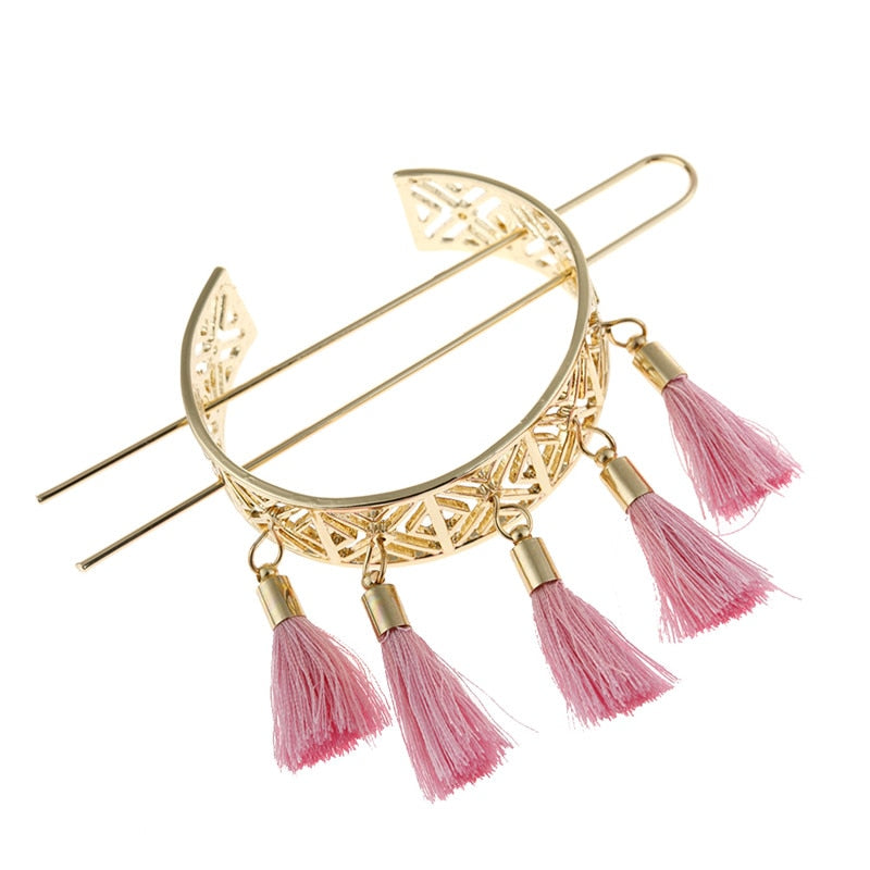 Vintage Hollow Out Red Tassel Hair Sticks for Women Fashion Jewelry Female Bridal Hair Accessories Boho Bun Golden Hair Pin - Orchid Unique
