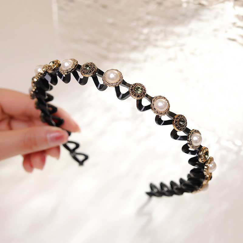 Fashion Pearl Non-Slip Rhinestone Hairbands Elastic Flower Women Hair Hoop Bands Headband Bezel Girls Hair Accessories Headdress - Orchid Unique