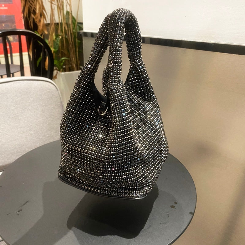 Shiny Crystal Clutch purse bucket Shoulder bag rhinestone Handmade purses and handbags luxury Designer Evening clutch Bag Purse - Orchid Unique