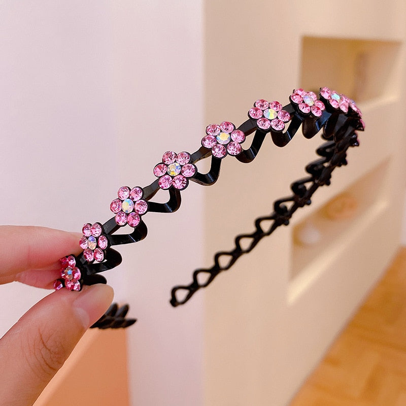 Fashion Pearl Non-Slip Rhinestone Hairbands Elastic Flower Women Hair Hoop Bands Headband Bezel Girls Hair Accessories Headdress - Orchid Unique