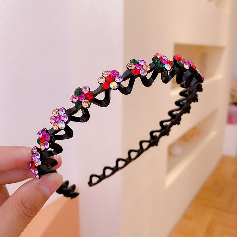Fashion Pearl Non-Slip Rhinestone Hairbands Elastic Flower Women Hair Hoop Bands Headband Bezel Girls Hair Accessories Headdress - Orchid Unique