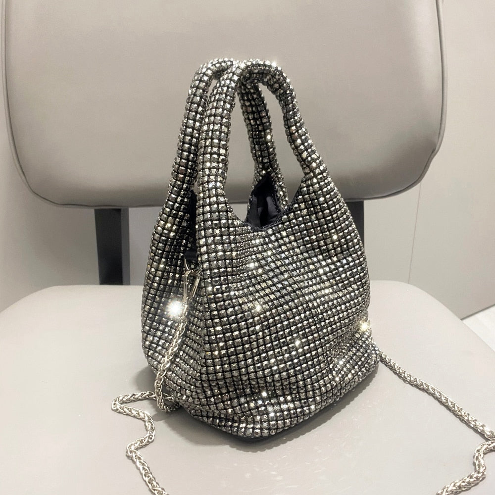 Shiny Crystal Clutch purse bucket Shoulder bag rhinestone Handmade purses and handbags luxury Designer Evening clutch Bag Purse - Orchid Unique
