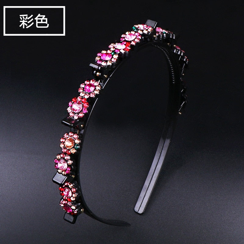 Fashion Pearl Non-Slip Rhinestone Hairbands Elastic Flower Women Hair Hoop Bands Headband Bezel Girls Hair Accessories Headdress - Orchid Unique