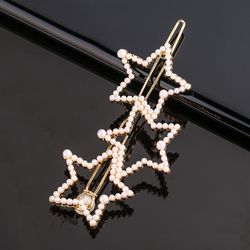 Fashion Pearl Hair Clip Women Girls Elegant Design Triangular Star Round Hairpin Barrette Hair Pins Ponytail Hair Accessories - Orchid Unique