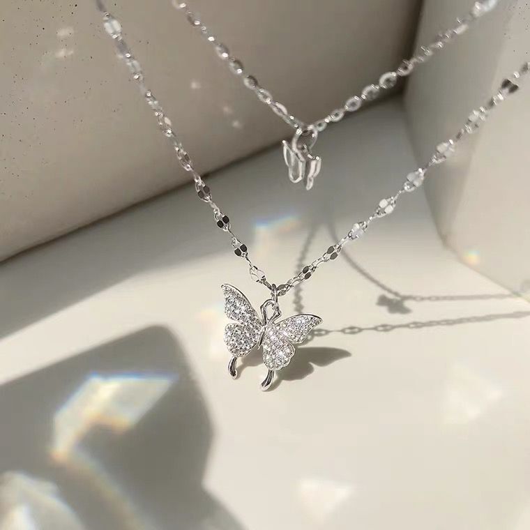 Double Butterfly Necklace Pendant Set - Orchid Unique
