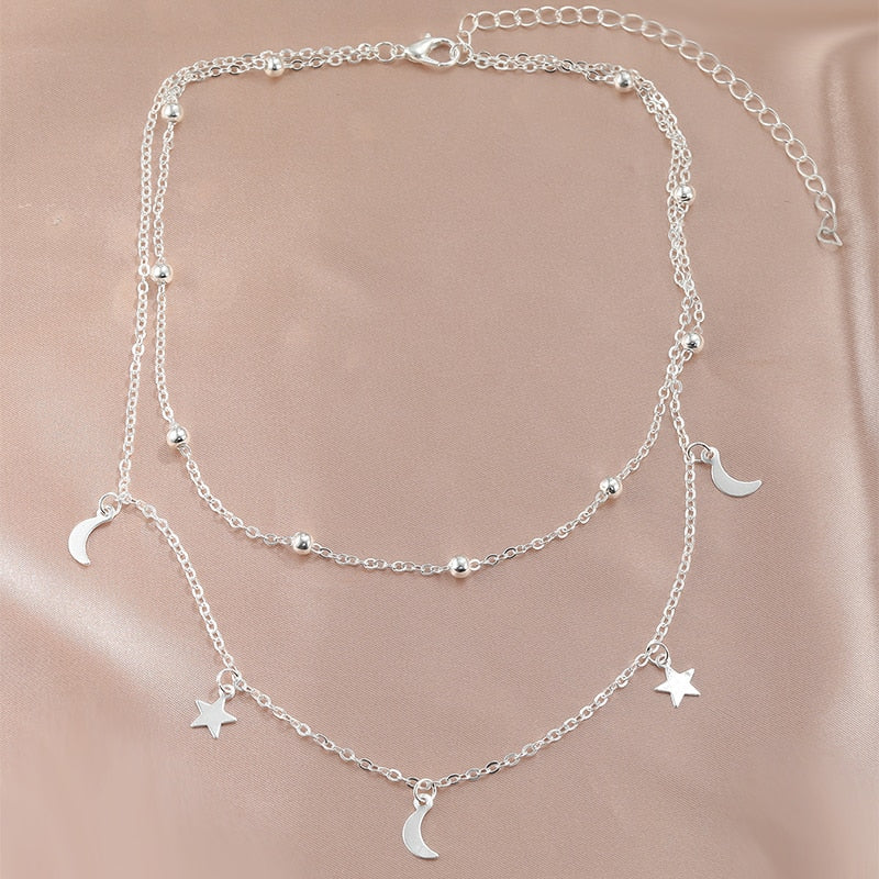 Dainty Necklace Double Layer Beads Tassel Clavicle Chain - Orchid Unique