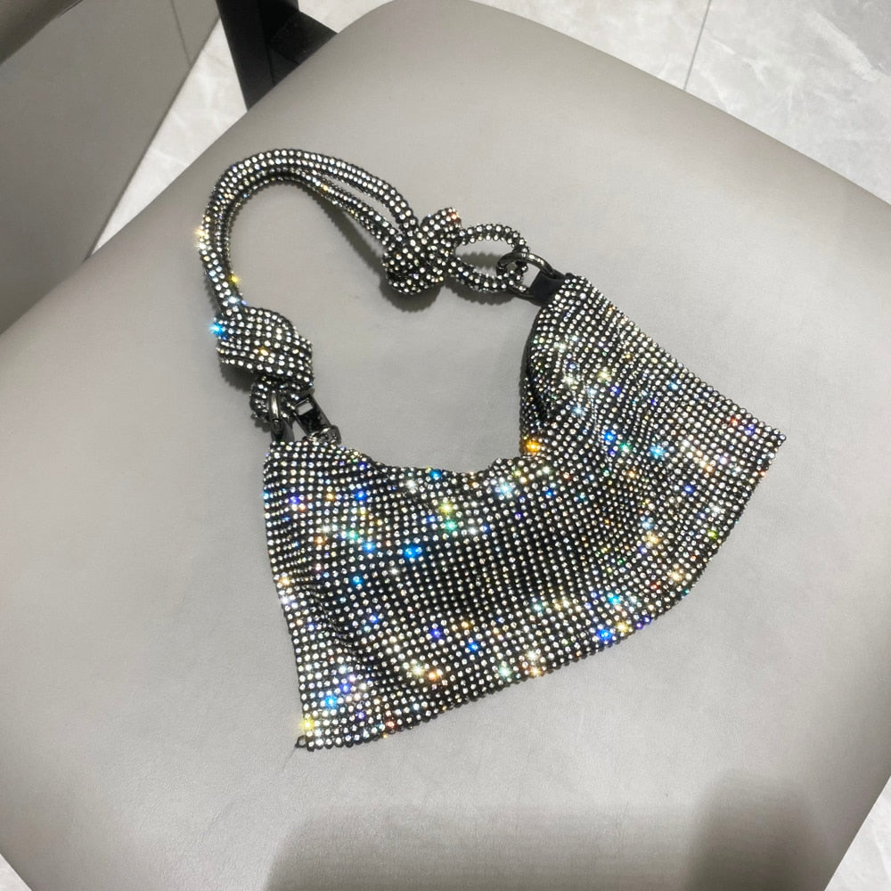 luxury Designer hobo shoulder bag Handle Shining Rhinestones Evening clutch Bag Purse Crystal Purses and handbag Hobo Bags - Orchid Unique