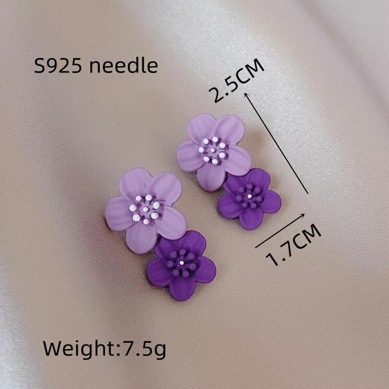 Big Double Flower Drop Earrings - Orchid Unique