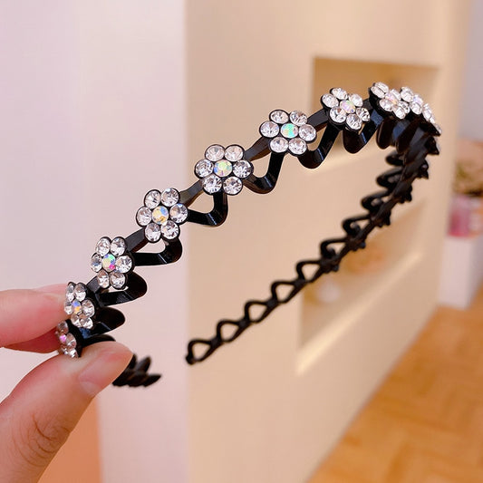 Fashion Pearl Non-Slip Rhinestone Hairbands Elastic Flower Women Hair Hoop Bands Headband Bezel Girls Hair Accessories Headdress - Orchid Unique