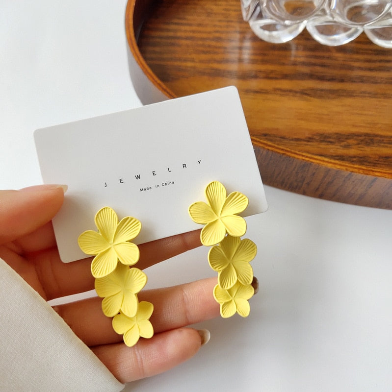 Big Double Flower Drop Earrings - Orchid Unique