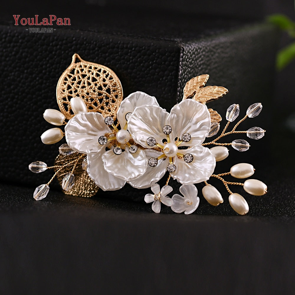 YouLaPan HP133 Rhinestone Crystal Bridal Hair Accessories Women Hair Comb Bride Hair Clips Flower Hair Pins Party Headpiece - Orchid Unique