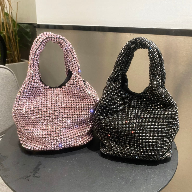 Shiny Crystal Clutch purse bucket Shoulder bag rhinestone Handmade purses and handbags luxury Designer Evening clutch Bag Purse - Orchid Unique