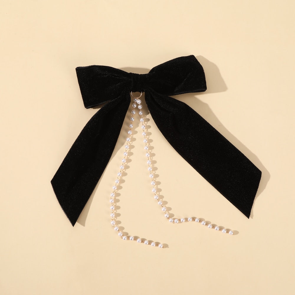 Vintage Bow Pearl Chain Hairpins - Orchid Unique