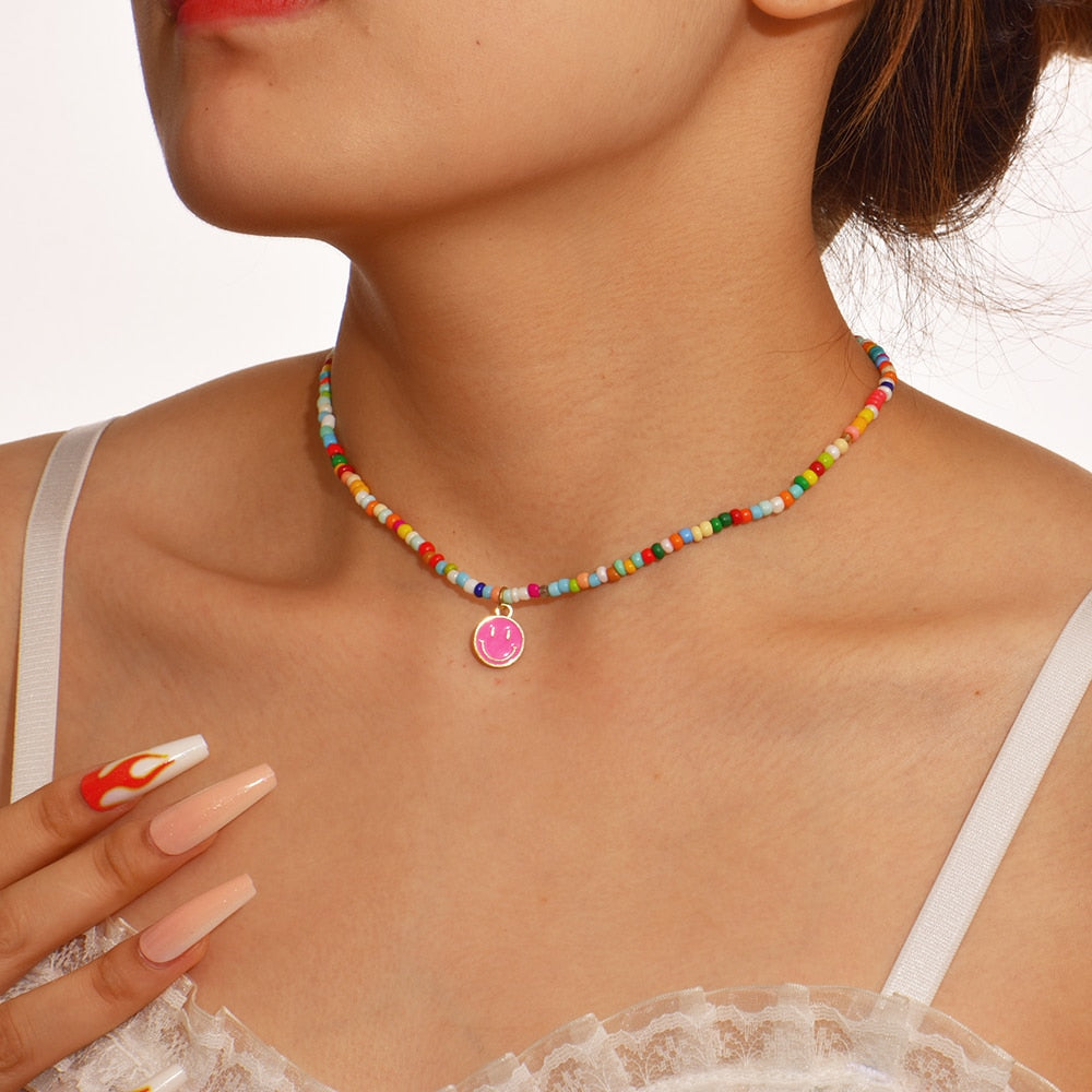 Cute Enamel Yellow Smiley Face Pendant Necklace - Orchid Unique
