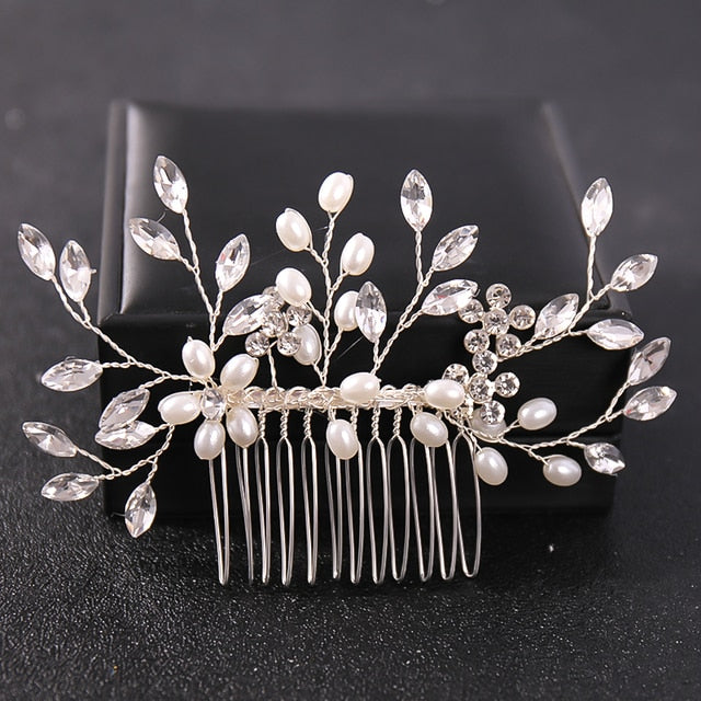 Rhinestone Bridal Hair Comb Pearl Tiaras - Orchid Unique