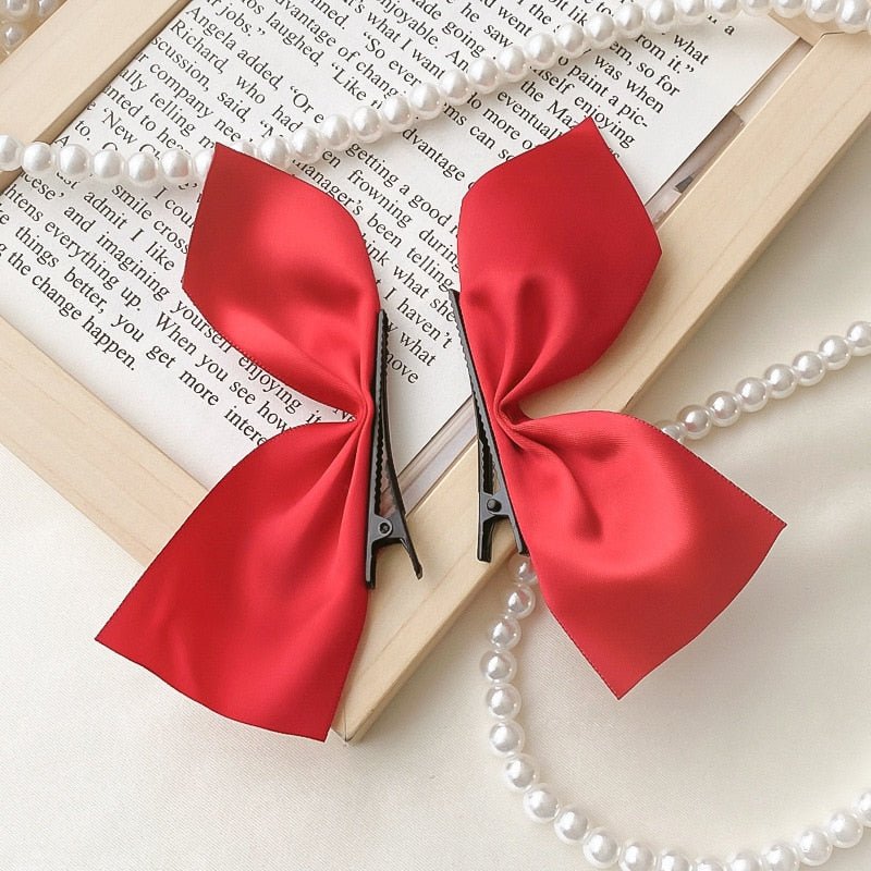 Two ribbons hairbow clips - Orchid Unique