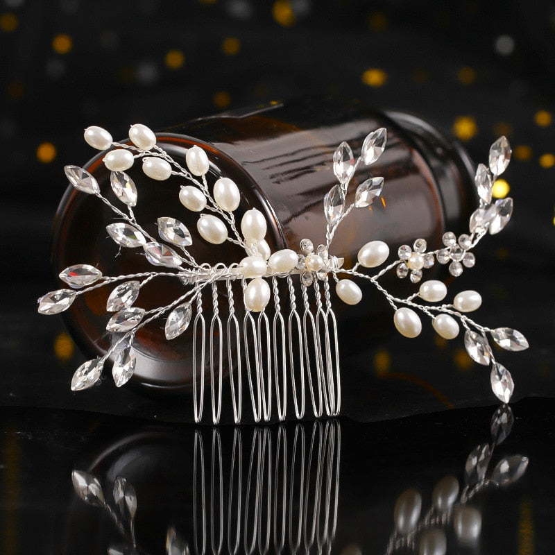 Rhinestone Bridal Hair Comb Pearl Tiaras - Orchid Unique