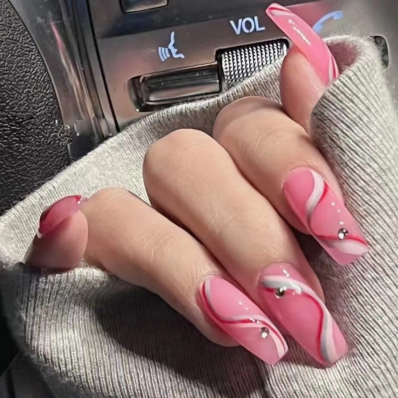 False Nails Coffin Almond Artificial Fake Nails - Orchid Unique
