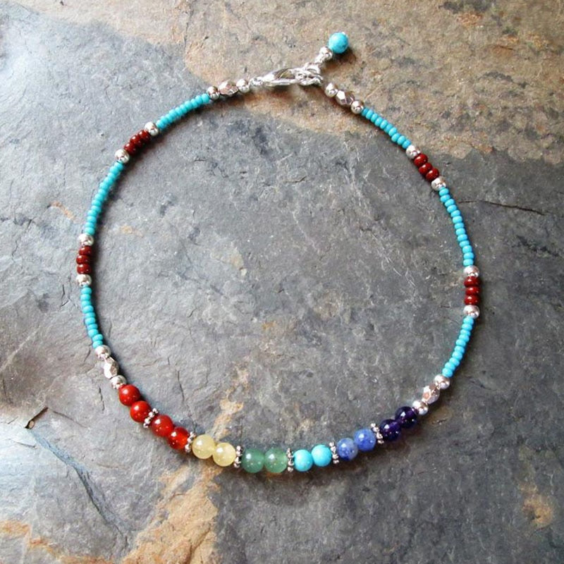 Chakra Gemstone & Lotus Charm Anklet - Orchid Unique