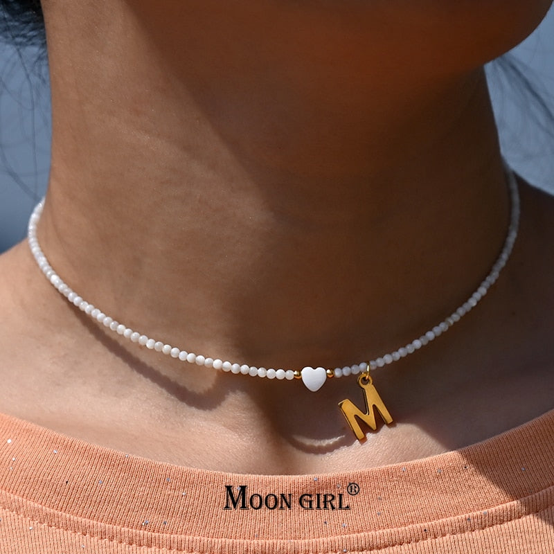 Stainless Steel Initial Heart Necklace - Orchid Unique
