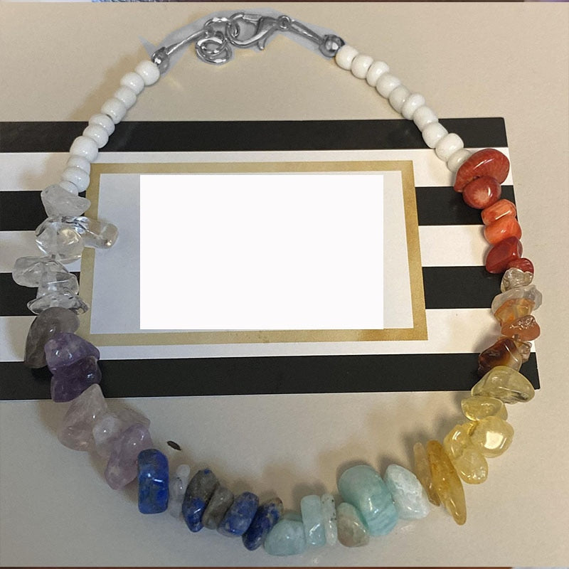 Chakra Gemstone & Lotus Charm Anklet - Orchid Unique