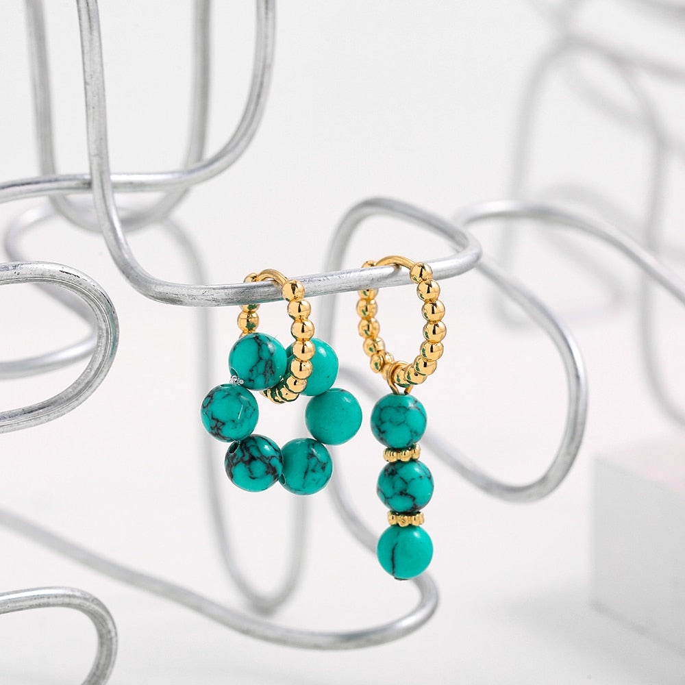 Bohemian Natural Stone Beads Hoop Earrings - Orchid Unique