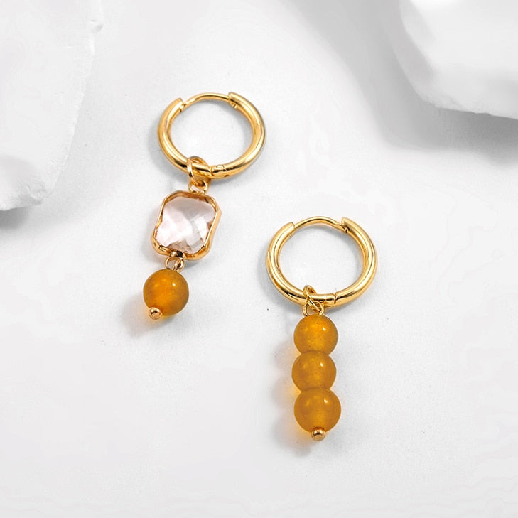 Bohemian Natural Stone Beads Hoop Earrings - Orchid Unique