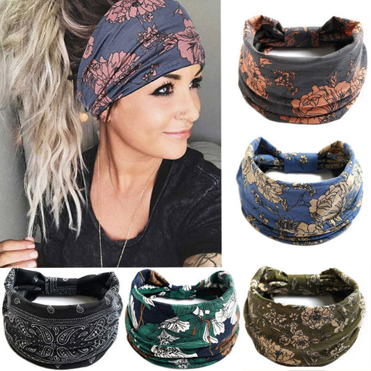 Boho Flower Print Wide Headbands - Orchid Unique