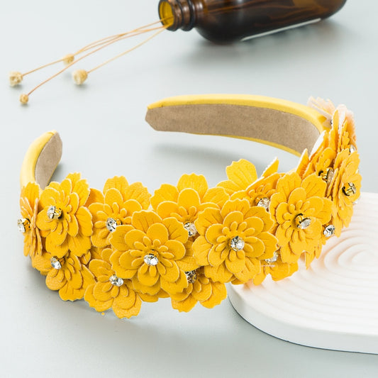 Colorful Flower Inlaid Zircon Retro Headband for Women Korean Fashion Trend Flower Headband Headdress for Girls Hair Accessories - Orchid Unique