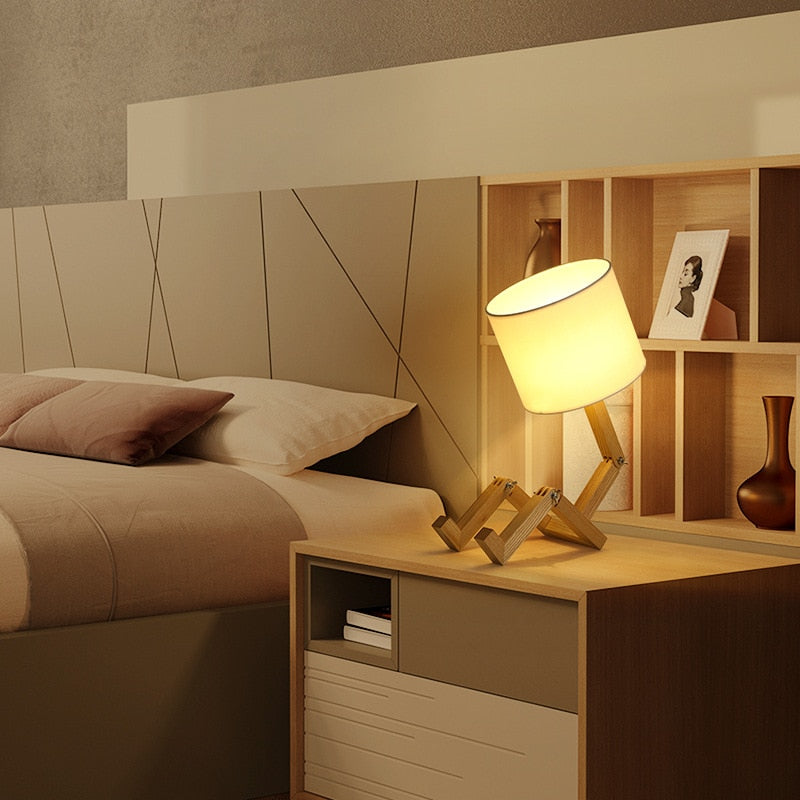 Robot Shape Wooden Table Lamp - Orchid Unique