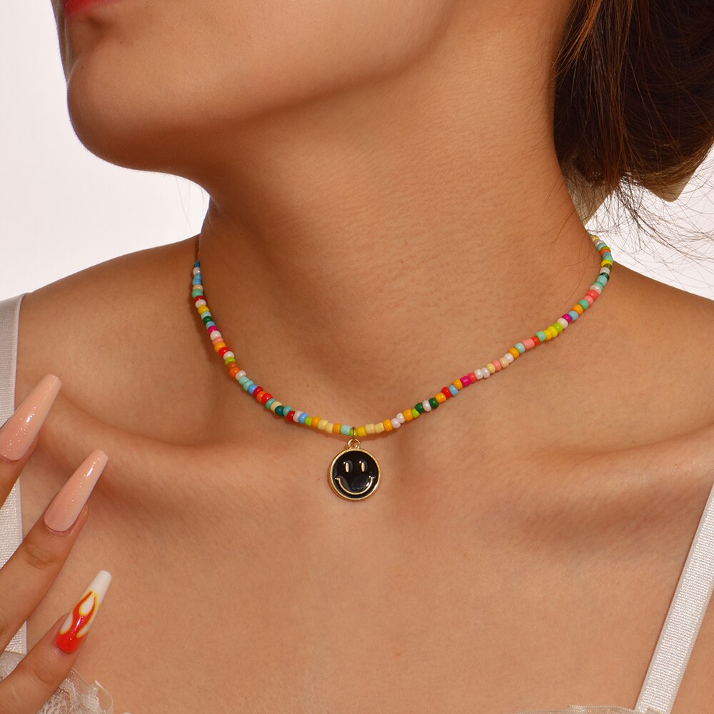 Cute Enamel Yellow Smiley Face Pendant Necklace - Orchid Unique