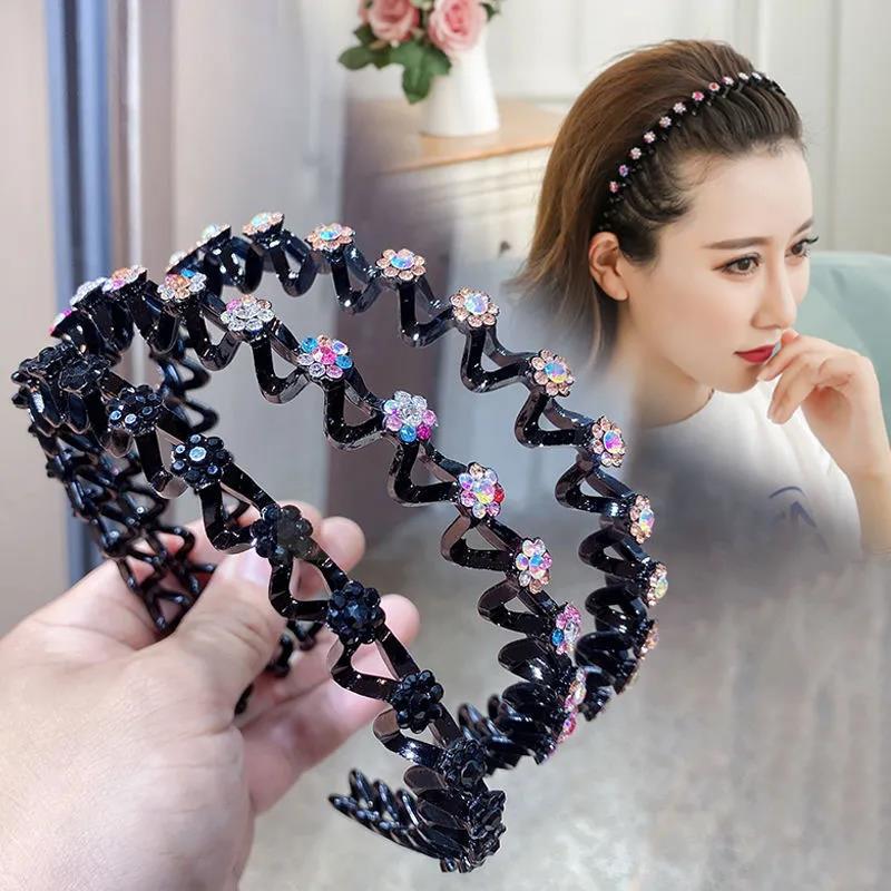 Fashion Pearl Non-Slip Rhinestone Hairbands Elastic Flower Women Hair Hoop Bands Headband Bezel Girls Hair Accessories Headdress - Orchid Unique