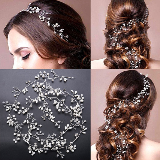 Bridal Wedding Crystal Bride Hair Accessories Pearl Flower Headband Handmade Hairband Beads Decoration Hair Comb For Women - Orchid Unique