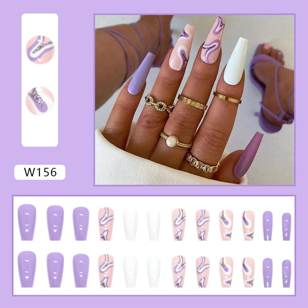 Long Coffin False Nails - Orchid Unique