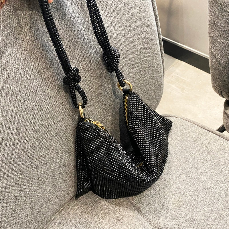 luxury Designer hobo shoulder bag Handle Shining Rhinestones Evening clutch Bag Purse Crystal Purses and handbag Hobo Bags - Orchid Unique