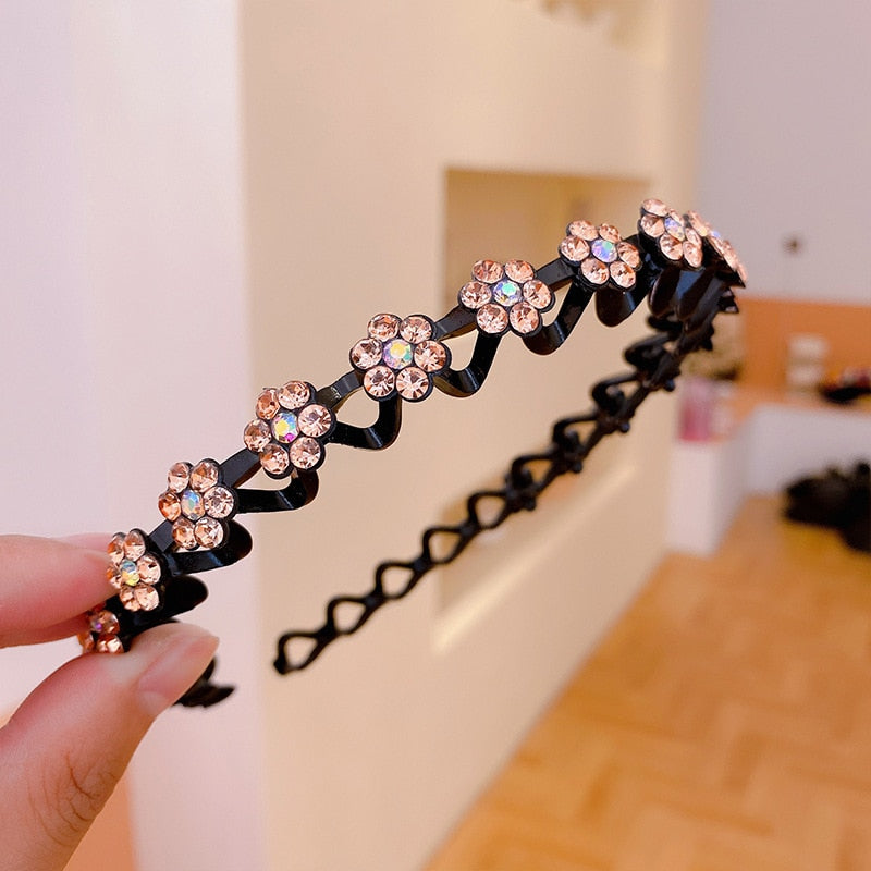 Fashion Pearl Non-Slip Rhinestone Hairbands Elastic Flower Women Hair Hoop Bands Headband Bezel Girls Hair Accessories Headdress - Orchid Unique