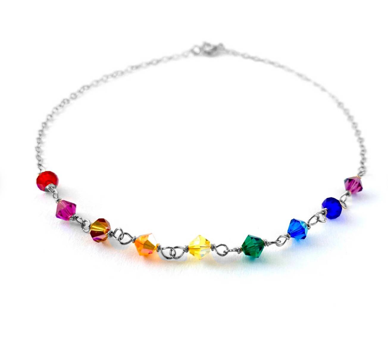 Chakra Gemstone & Lotus Charm Anklet - Orchid Unique