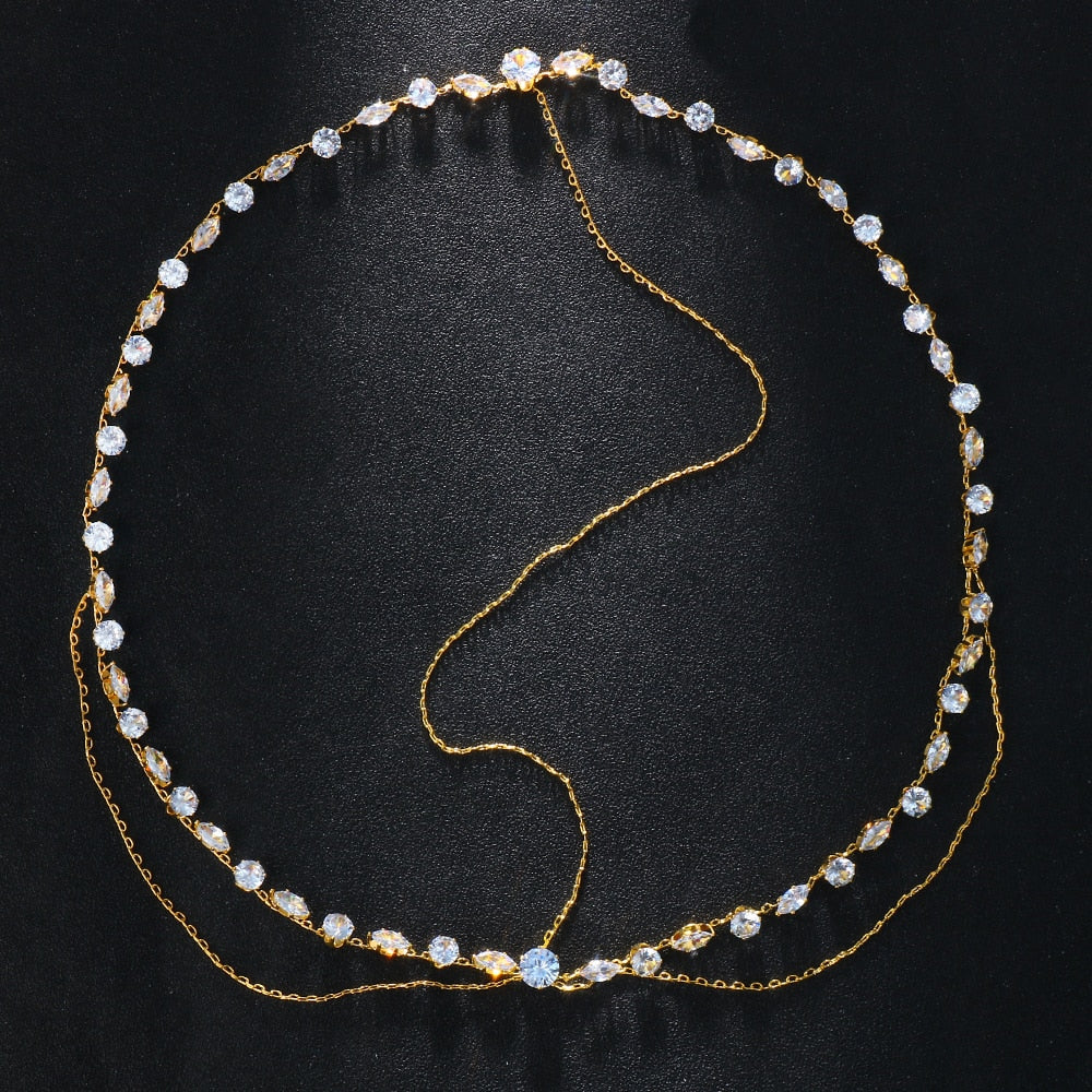 Stonefans Boho Bridal Wedding Head Chain Exquisite Cubic Zirconia Leaf Forehead Headband Chain Hair Jewelry for Women Headpiece - Orchid Unique
