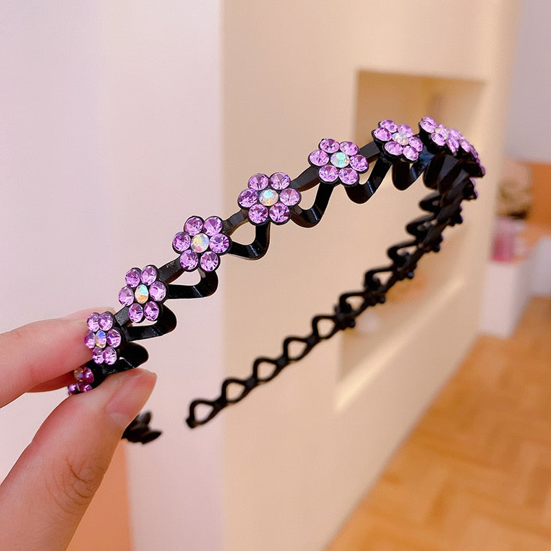 Fashion Pearl Non-Slip Rhinestone Hairbands Elastic Flower Women Hair Hoop Bands Headband Bezel Girls Hair Accessories Headdress - Orchid Unique