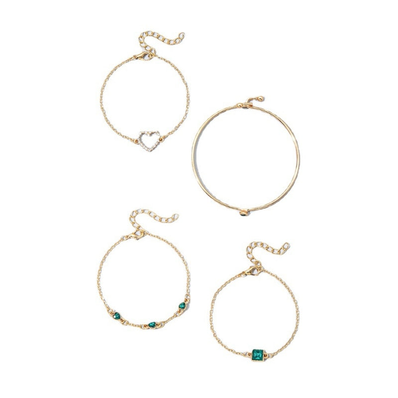 4pc Inlaid Green Gemstone Bracelet Set - Orchid Unique