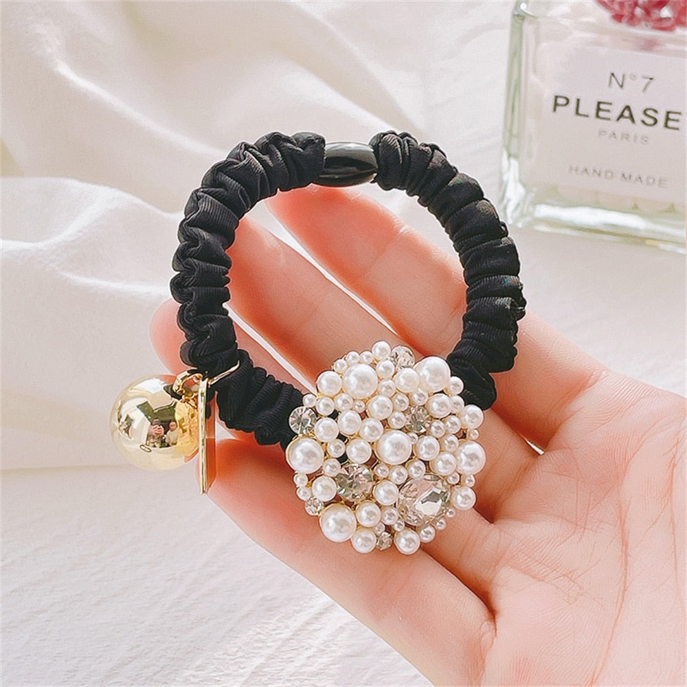 Fashion New Ball Hair Ties For Women Circle Temperament Pearl Head Rope Net Red High-End Headdress Hair Rubber Band Female - Orchid Unique