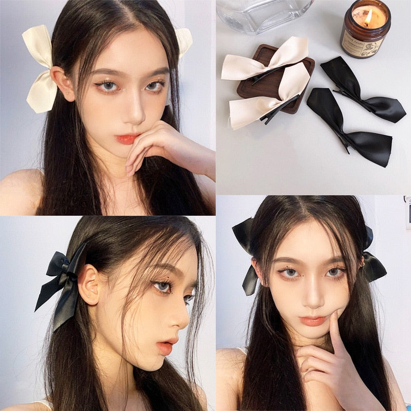 Two ribbons hairbow clips - Orchid Unique