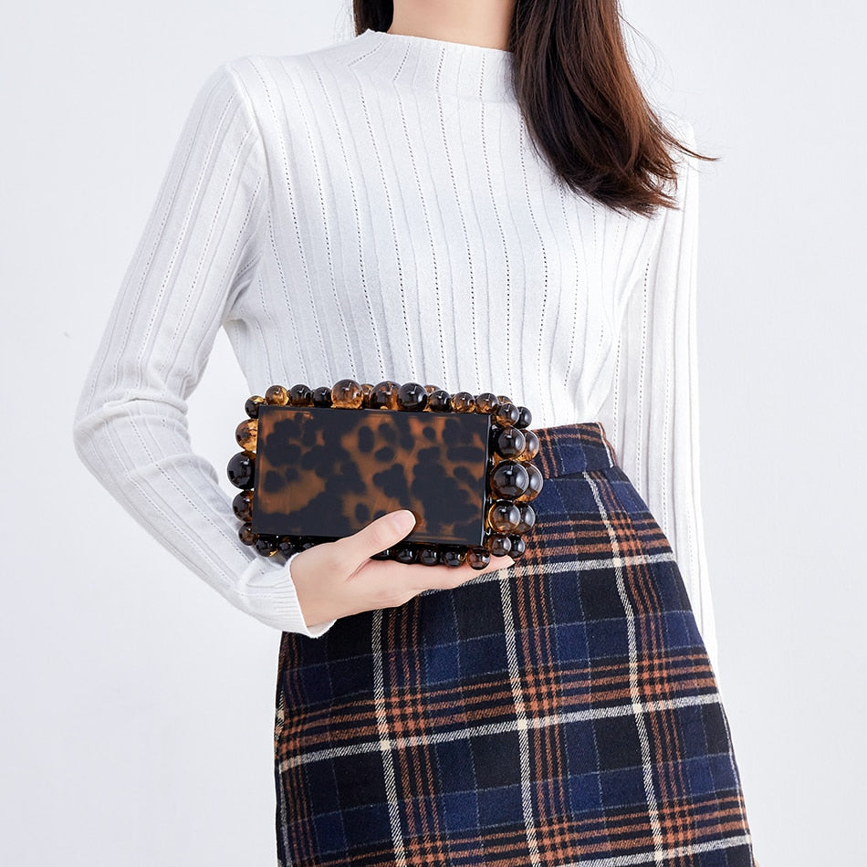 Women Clear Acrylic Box Evening Clutch Bags - Orchid Unique