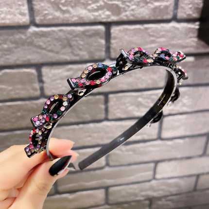 Fashion Pearl Non-Slip Rhinestone Hairbands Elastic Flower Women Hair Hoop Bands Headband Bezel Girls Hair Accessories Headdress - Orchid Unique